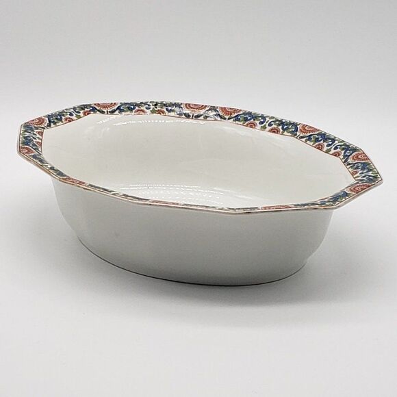 Limoges PL France Vintage Porcelain Blue Red Green Floral Dodecagon Serving Bowl - Picture 5 of 13
